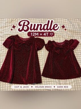 Cat & Jack Velour Dress Bundle 12M + 4T Dark Red Holiday Girls